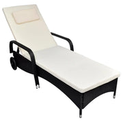 Lettino prendisole sedia a sdraio lettino prendisole letto da giardino mobili da esterno per patio con cuscino e ruote resina intrecciata nera 02_0012450