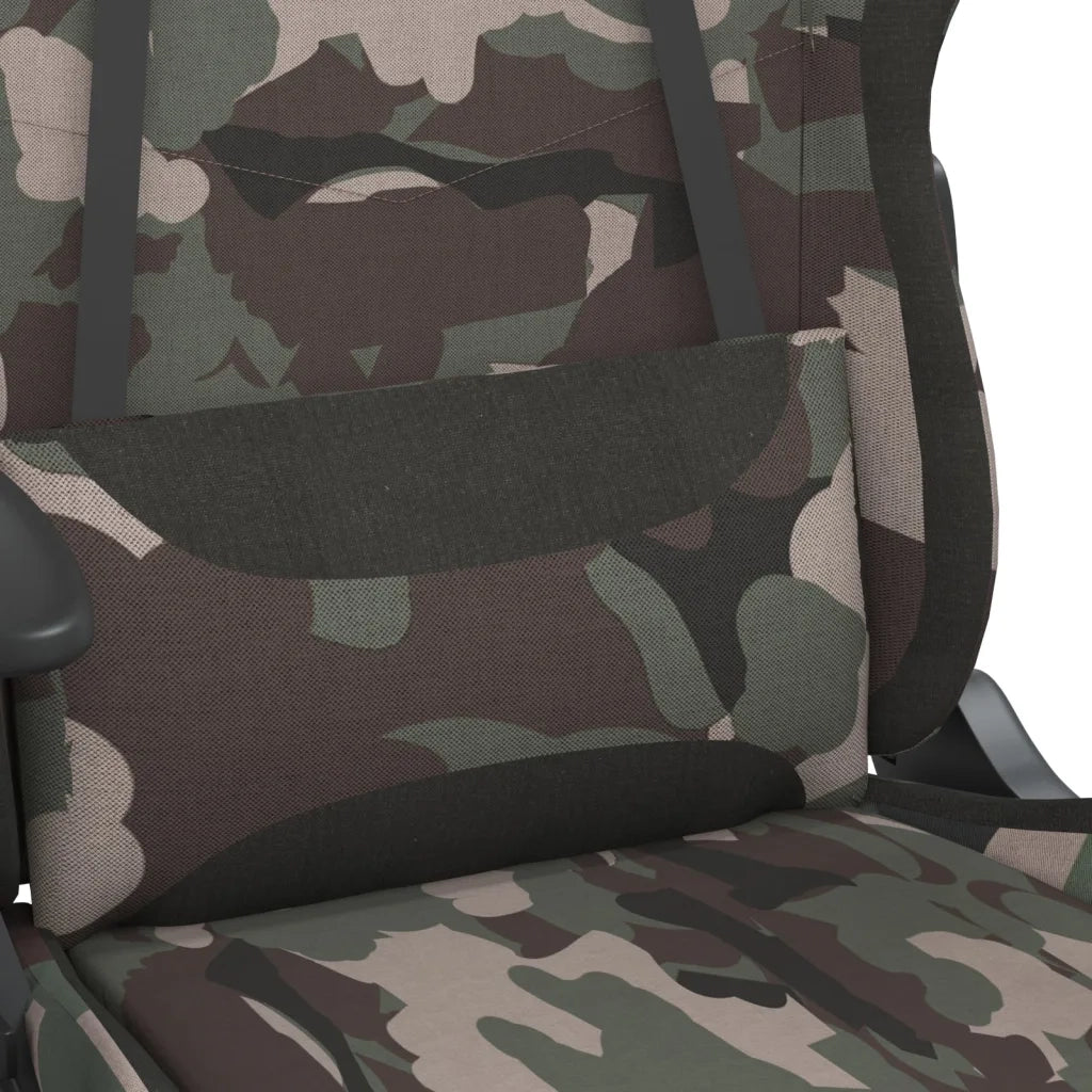 vidaXL Sedia da Gaming Massaggi Poggiapiedi Nero e Mimetico in Tessuto