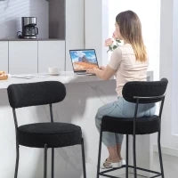 Set di 2 sgabelli da bar in tessuto bouclé, con schienale curvo, poggiapiedi, 49x52x95cm, Nero