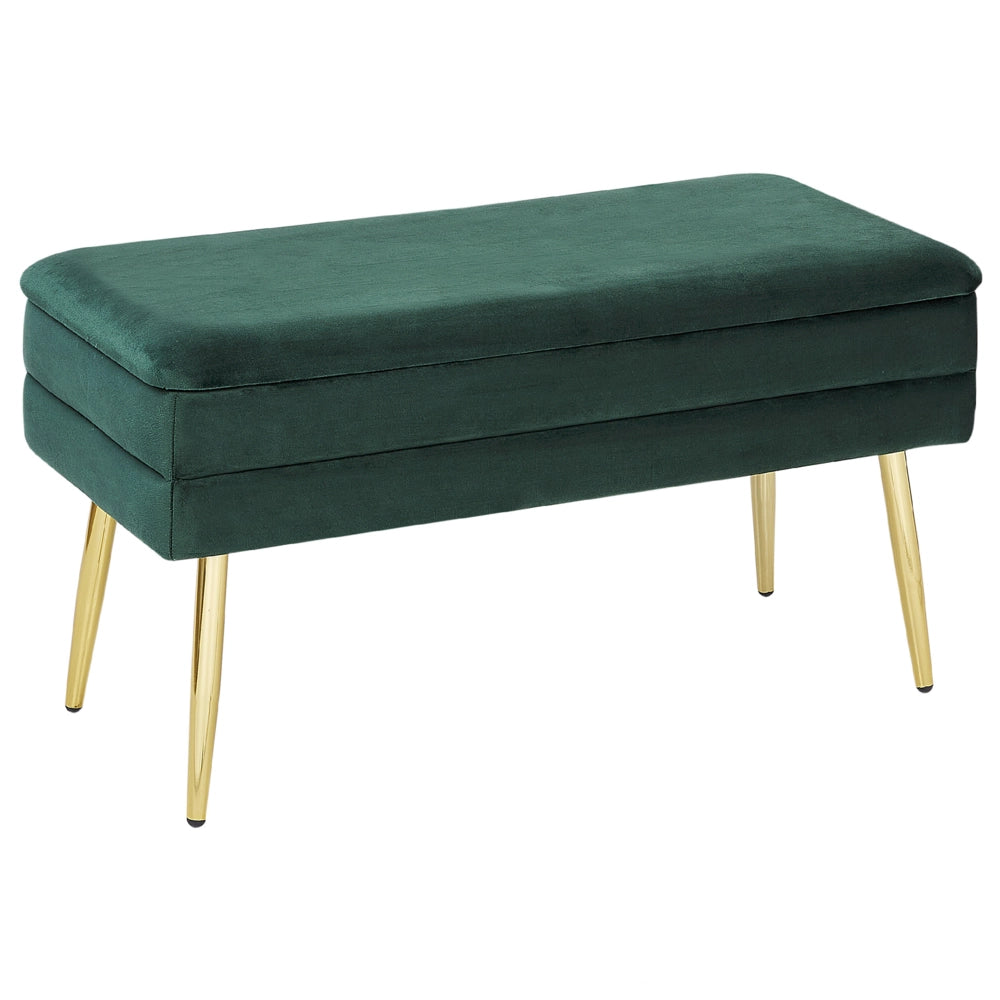 Panca portaoggetti per camera da letto velluto di poliestere verde scuro gambe dorate design glam mobili da soggiorno a tinta unita