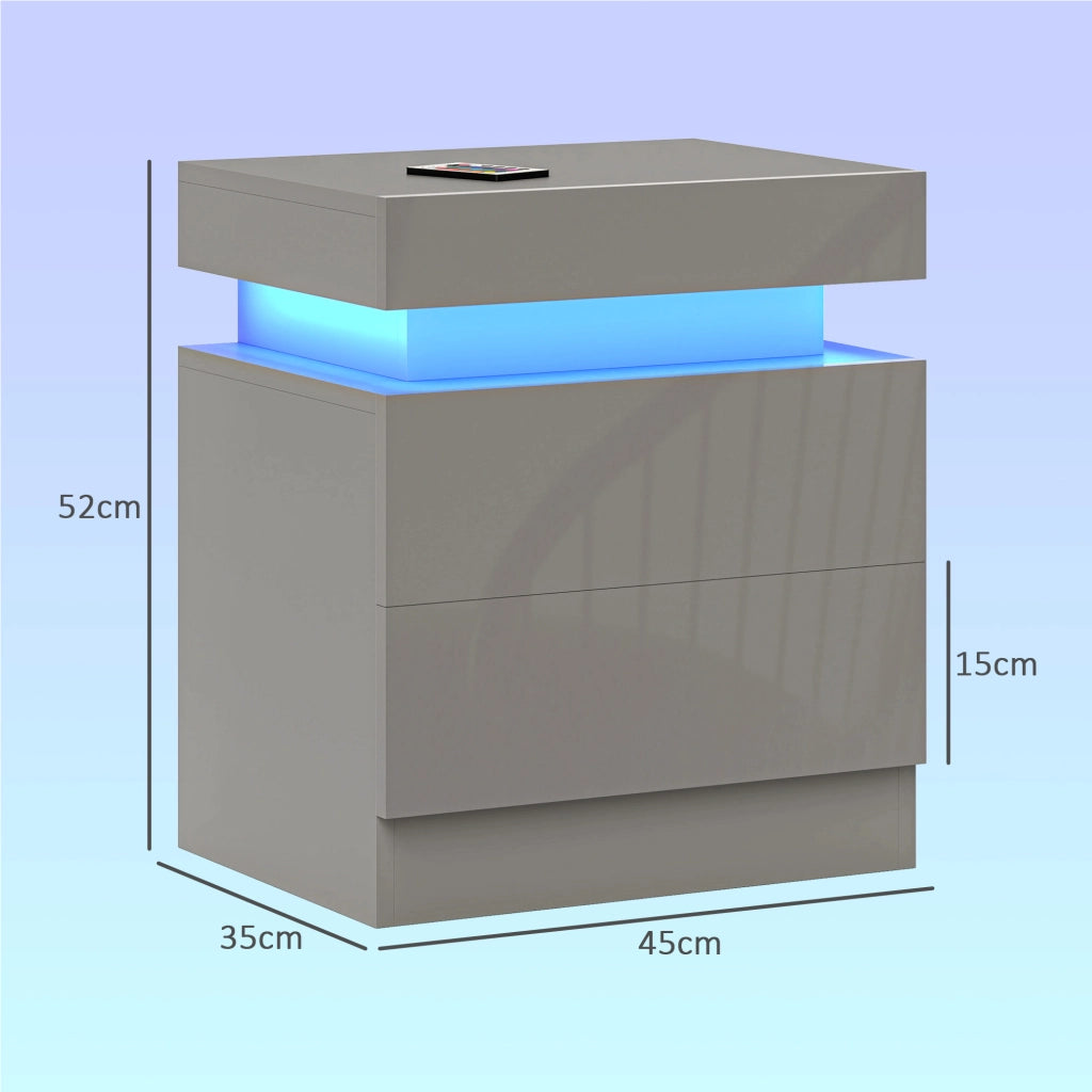Comodino con LED e APP ¨C Xylo ¨C 2 cassetti grigio 45x35x52 cm