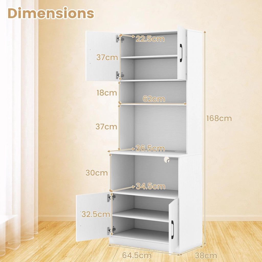 Armadietto portaoggetti con prese elettriche, credenza da cucina stretta, indipendente, a 4 porte, forno a microonde e 2 ripiani regolabili, mobile di immagazzinaggio per soggiorno e sala da