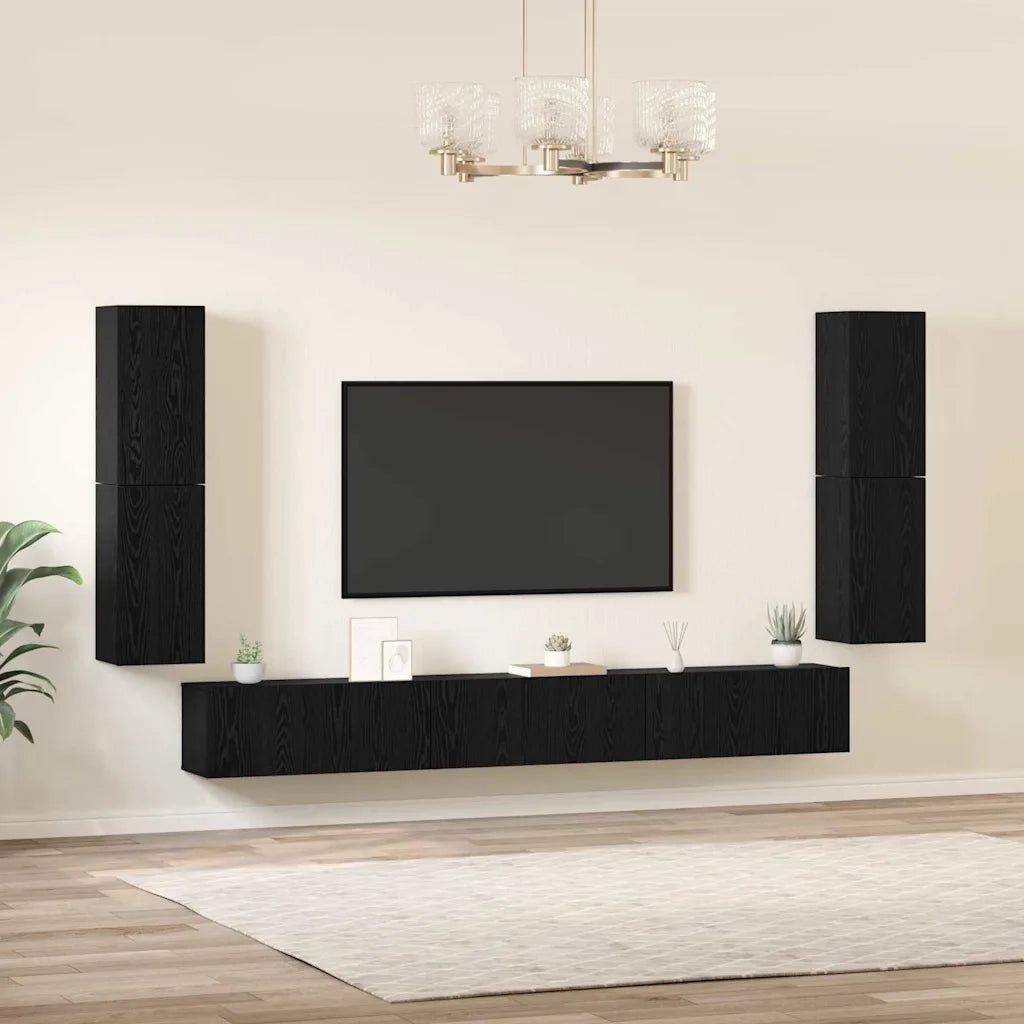 vidaXL Set mobile TV 5 pcs Rovere nero Legno multistrato