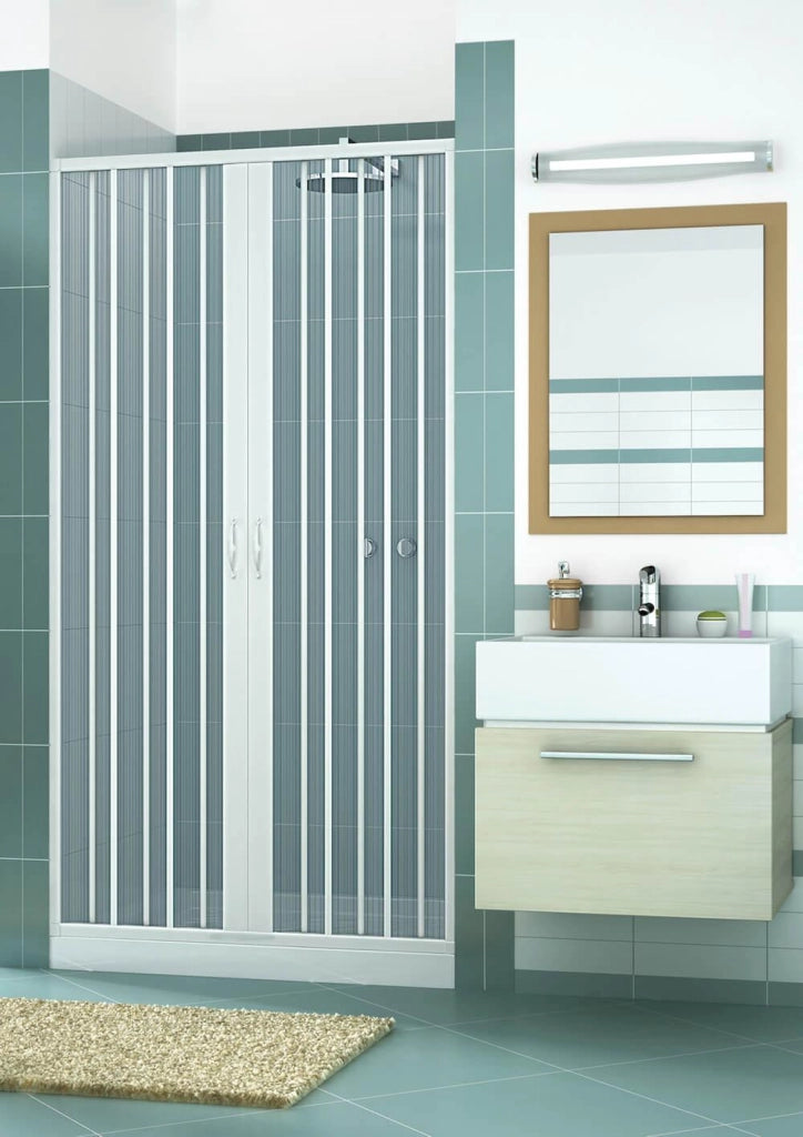 Porta Parete Doccia 140 cm 2 Ante a Soffietto in PVC H185 Caldoni Vens Bianco