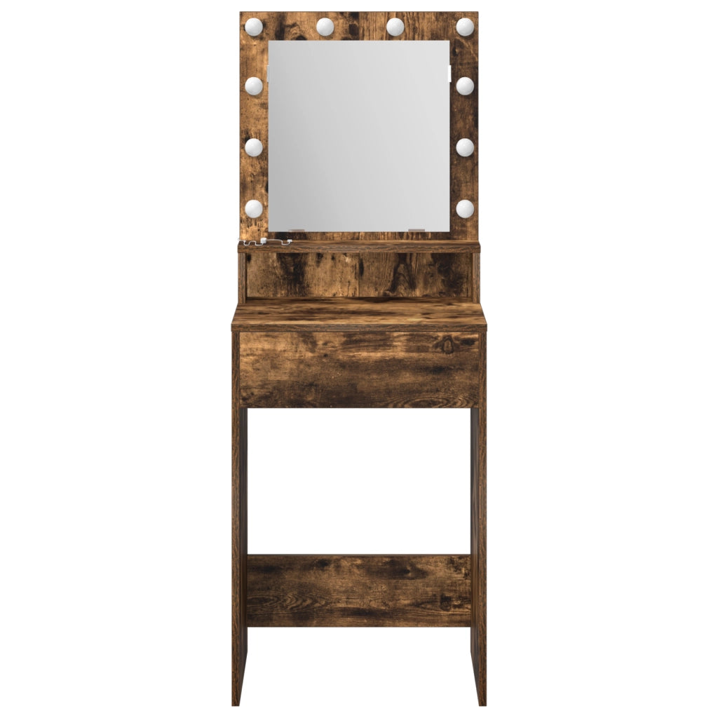 Specchiera con luci a LED in rovere affumicato 50x41x135 cm