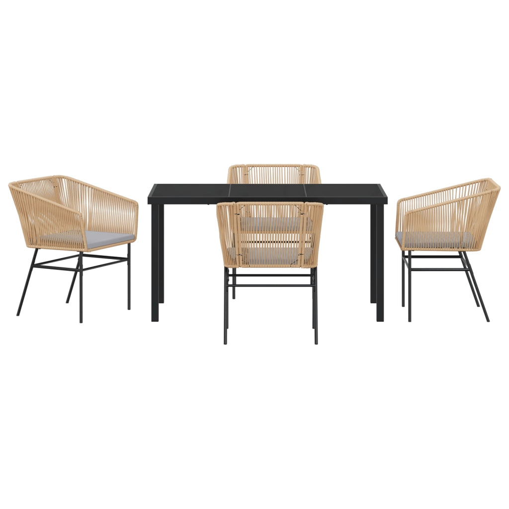 Set da pranzo da giardino a 5 pezzi con cuscini in polirattan marrone