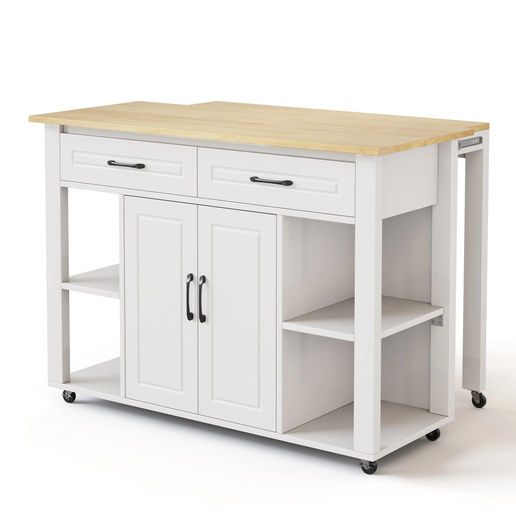 Isola Cucina Mobile Allungabile 120 cm ¨C MINIMAL ¨C con Cassetti, Ante e Presa Elettrica
