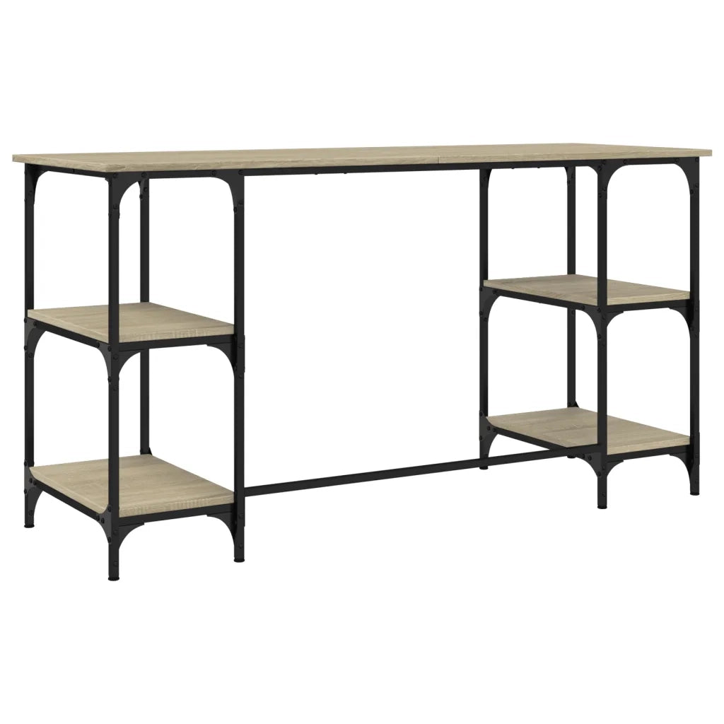 Scrivania Rovere Sonoma 140x50x75cm Metallo e Legno Multistrato
