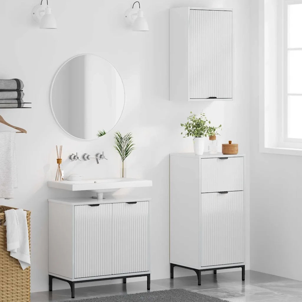 Set di mobili per il bagno con cassetto 3 pcs Bianco lucido