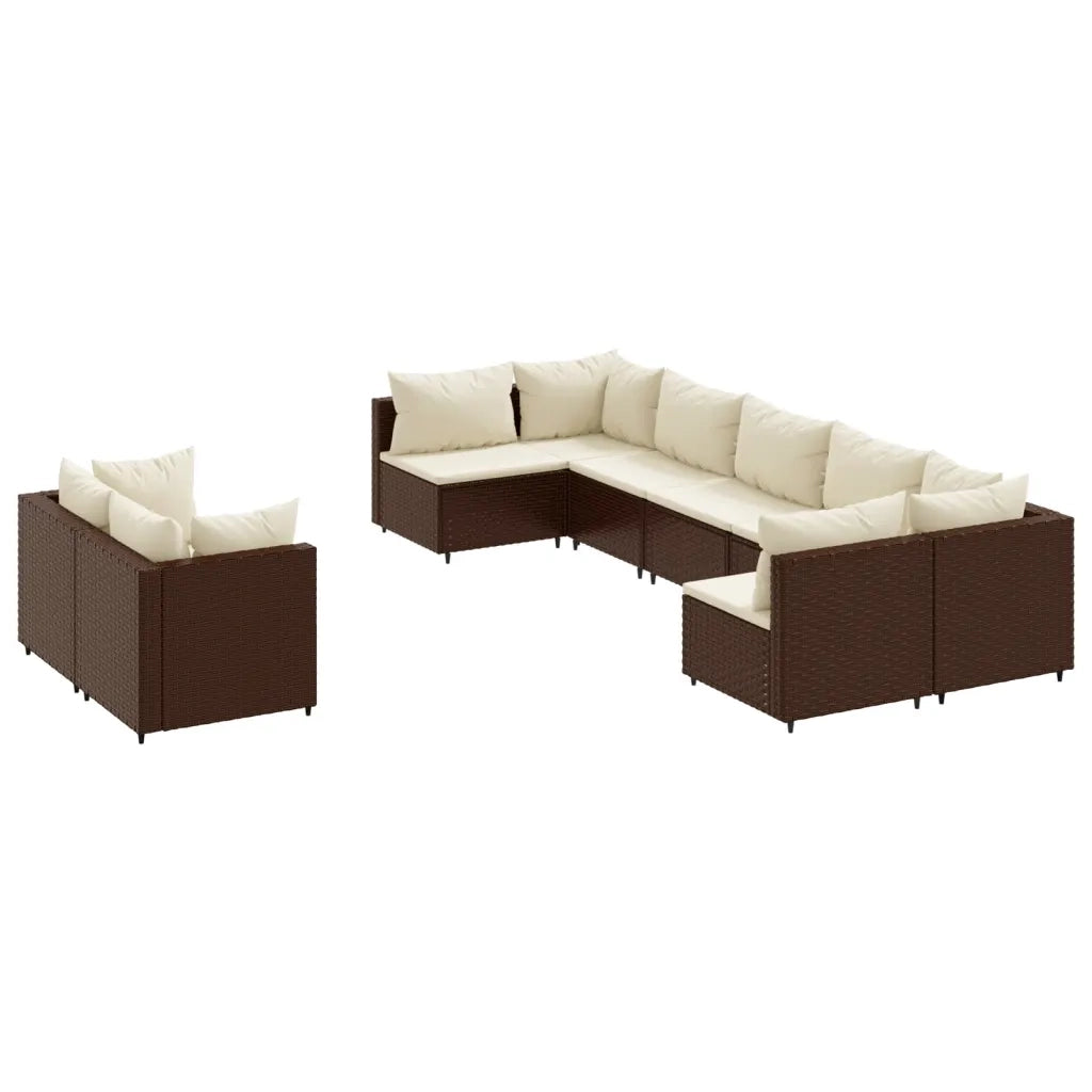 vidaXL Set Divani da Giardino 9pz con Cuscini Marrone in Polyrattan