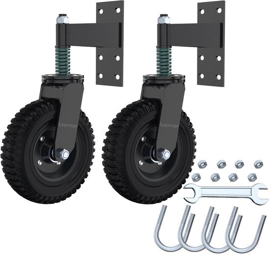 Hekwerkpoortwiel in acciaio da 20CM*2 per porta metallica Carico massimo singolo 275KG Ruote pesanti con ammortizzatore a molla regolabile da 360 gradi con viti e chiave