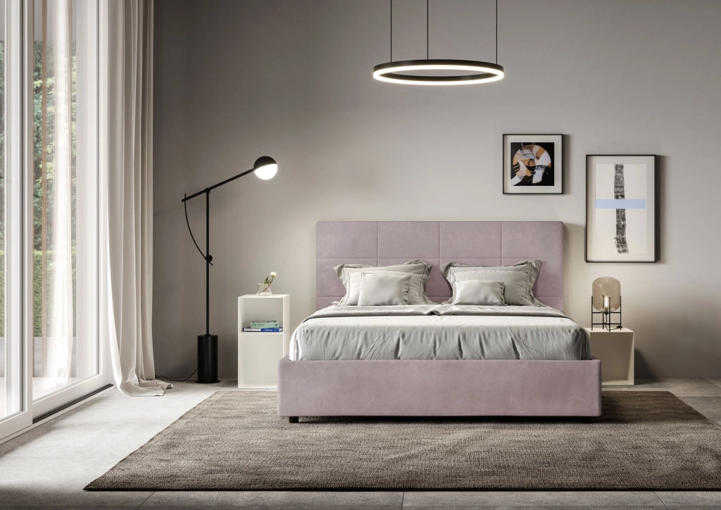 BS COM Letto una piazza e mezza con rete imbottito 130x200 microfibra glicine