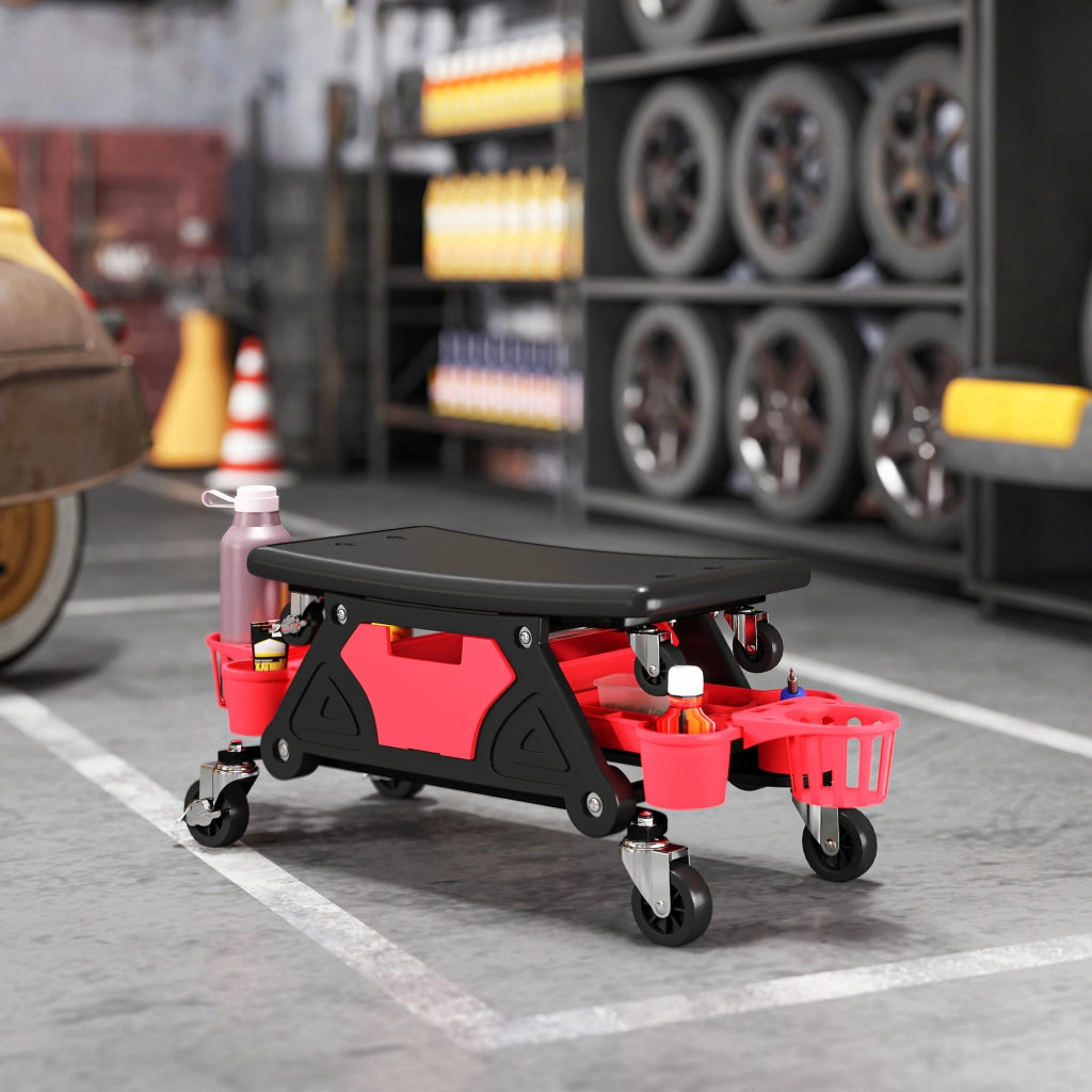 Sgabello da lavoro mobile con rotelle ¨C zephmum ¨C 86x33x33cm, rosso
