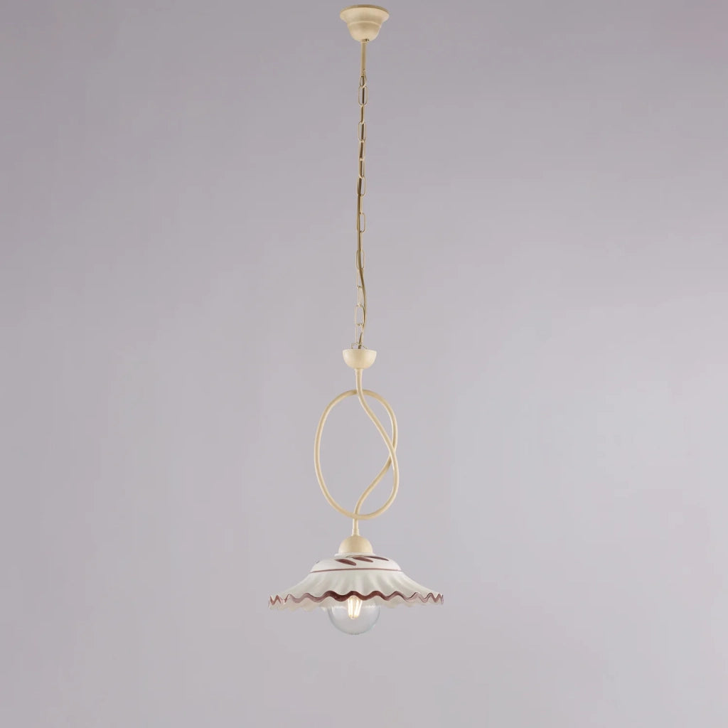 Sospensione Country Chic Bistrot 1 Luce Avorio Con Ceramica Vietrese