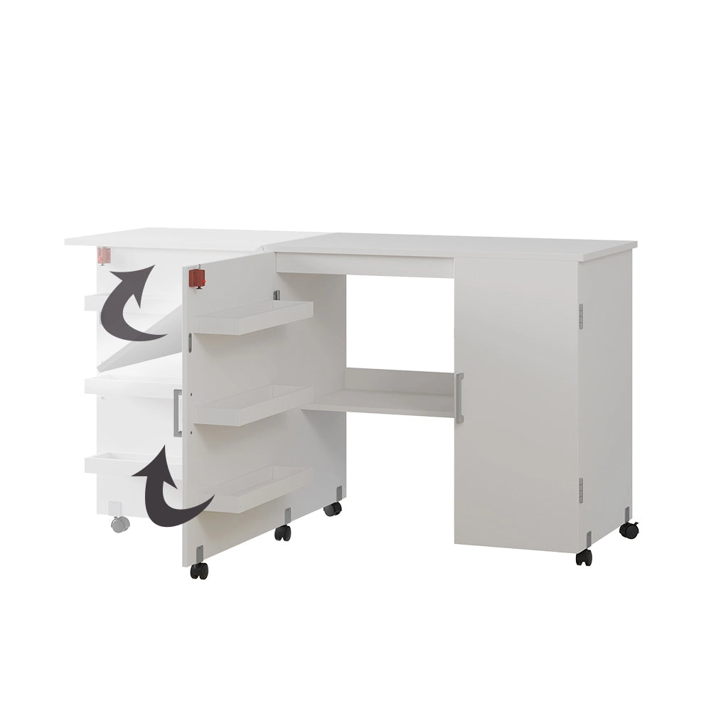 Vicco Tavolo da cucito Bianco 148 x 75 cm con 3 ripiani e armadio