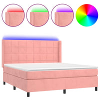 Letto a Molle con Materasso e LED Rosa 180x200 cm in Velluto 3139582