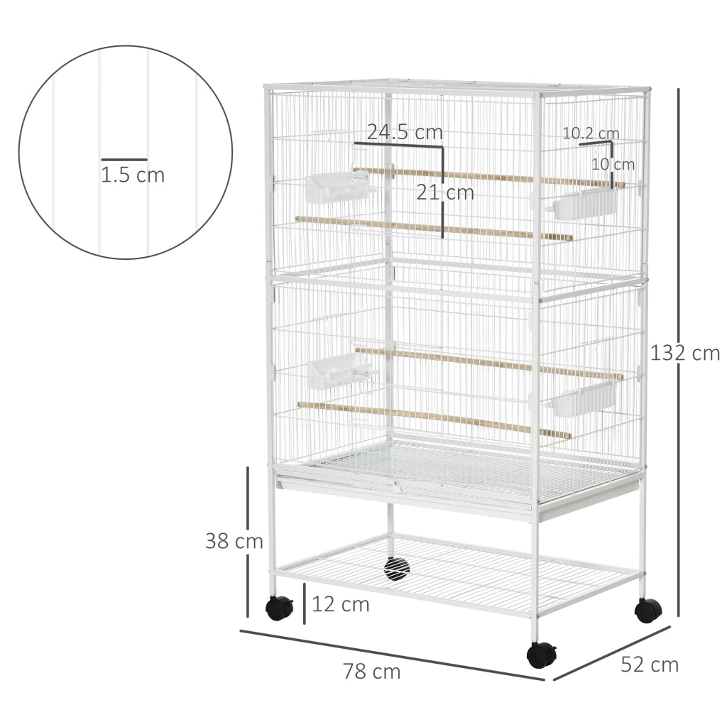 Gabbia per Uccelli da Interni con Trespolo e Vassoio ¨C zephmum ¨C Bianco 78x52x132 cm