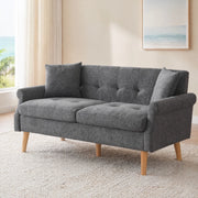 Divano a 2 posti in tessuto Chenille grigio, struttura in legno massello, seduta imbottita 15 cm
