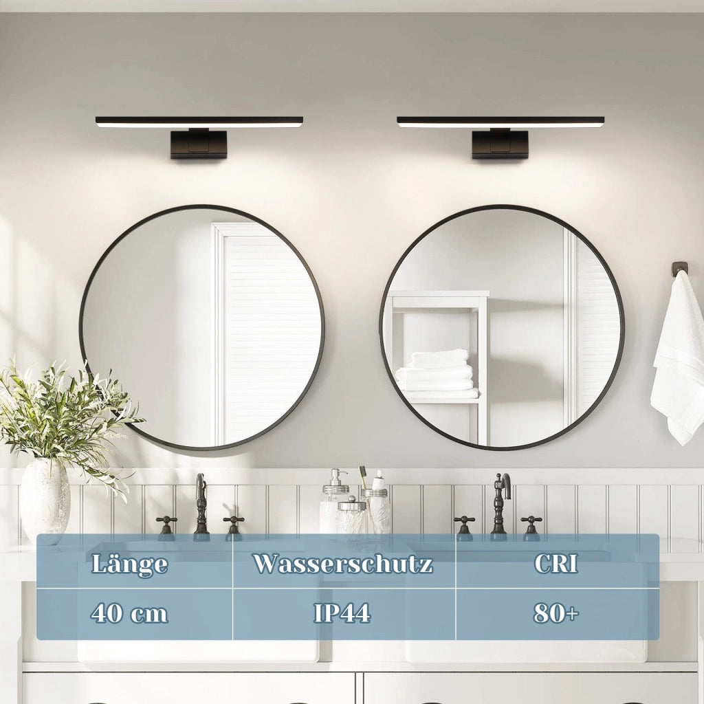 ZMH Lampada da specchio per bagno a LED nera 40CM IP44 bianco neutro Applique da parete per cantina