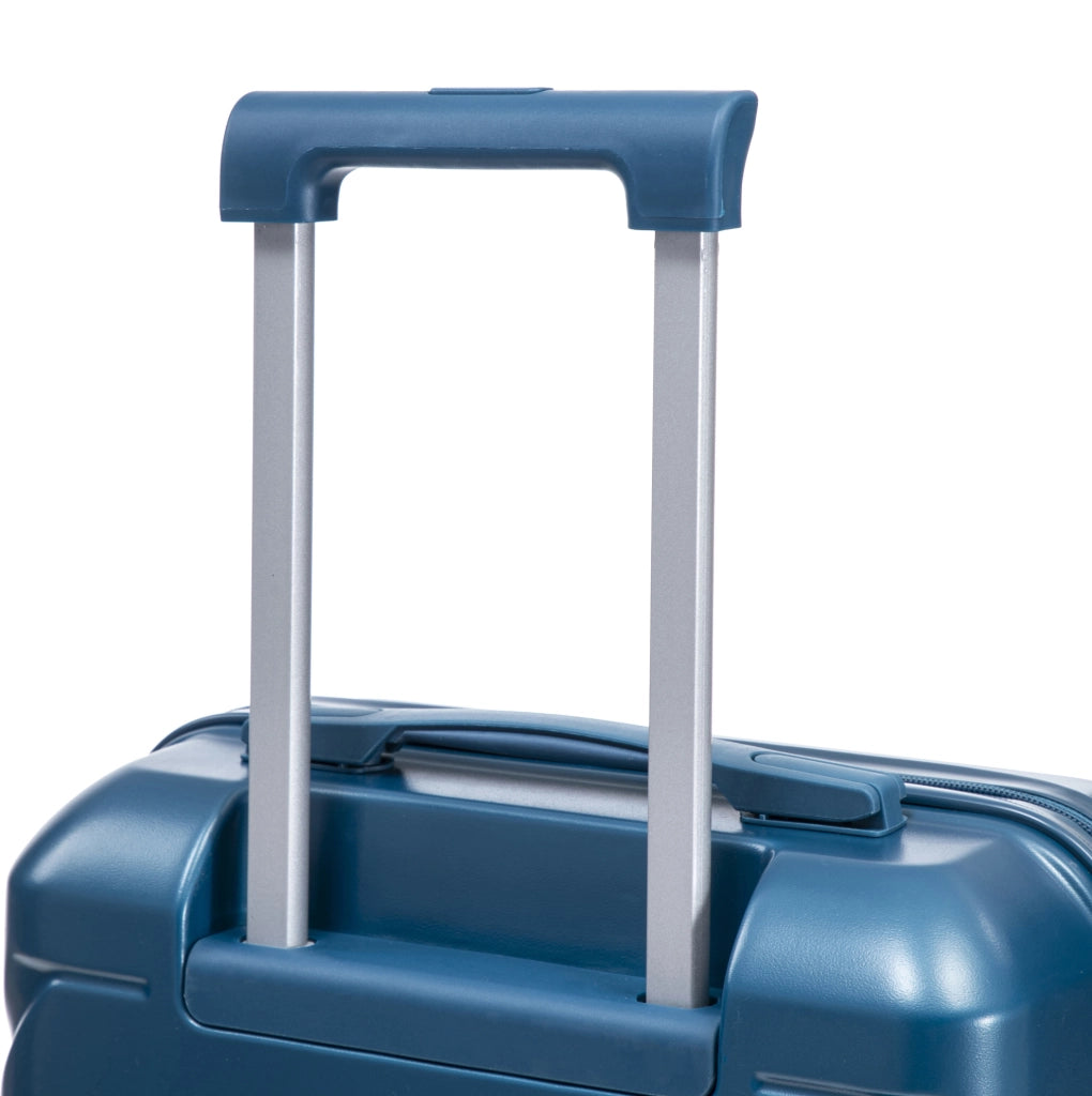 Set Valigie Rigide ABS 14" + 19" con Trolley, Lucchetto a Combinazione e Borsa Cosmetici Blu Scuro