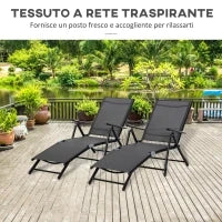 Set 2 Sdraio da Giardino Pieghevoli con Schienale Regolabile, 64x134x95cm, Nero