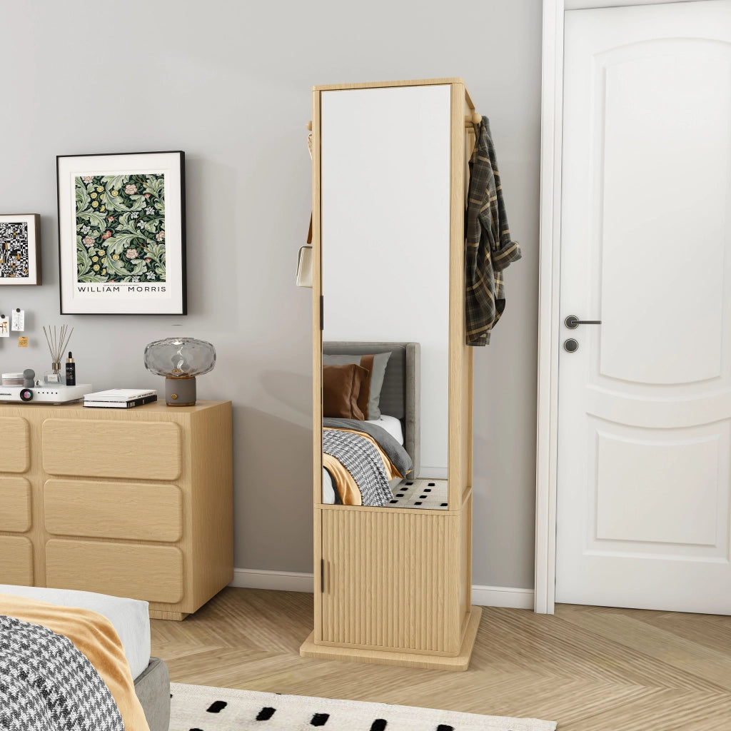 Mobile con specchio girevole con 6 ganci e 4 vani; porta gioielli e libreria per camera da letto; 50×50×170 cm