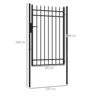 Cancelletto di Sicurezza con Serratura, 3 Chiavi e 2 Paletti, in Acciaio Zincato, 107x204 cm, Nero