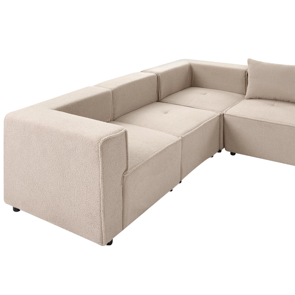 Divano modulare a forma di U in bouclé beige rivestito in stile moderno