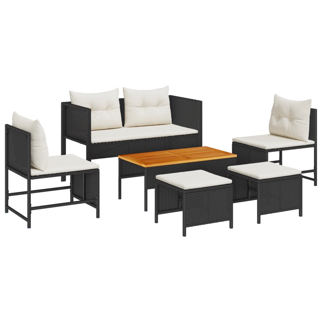 Set Divano da Giardino Nero Polirattan Sintetico Medio