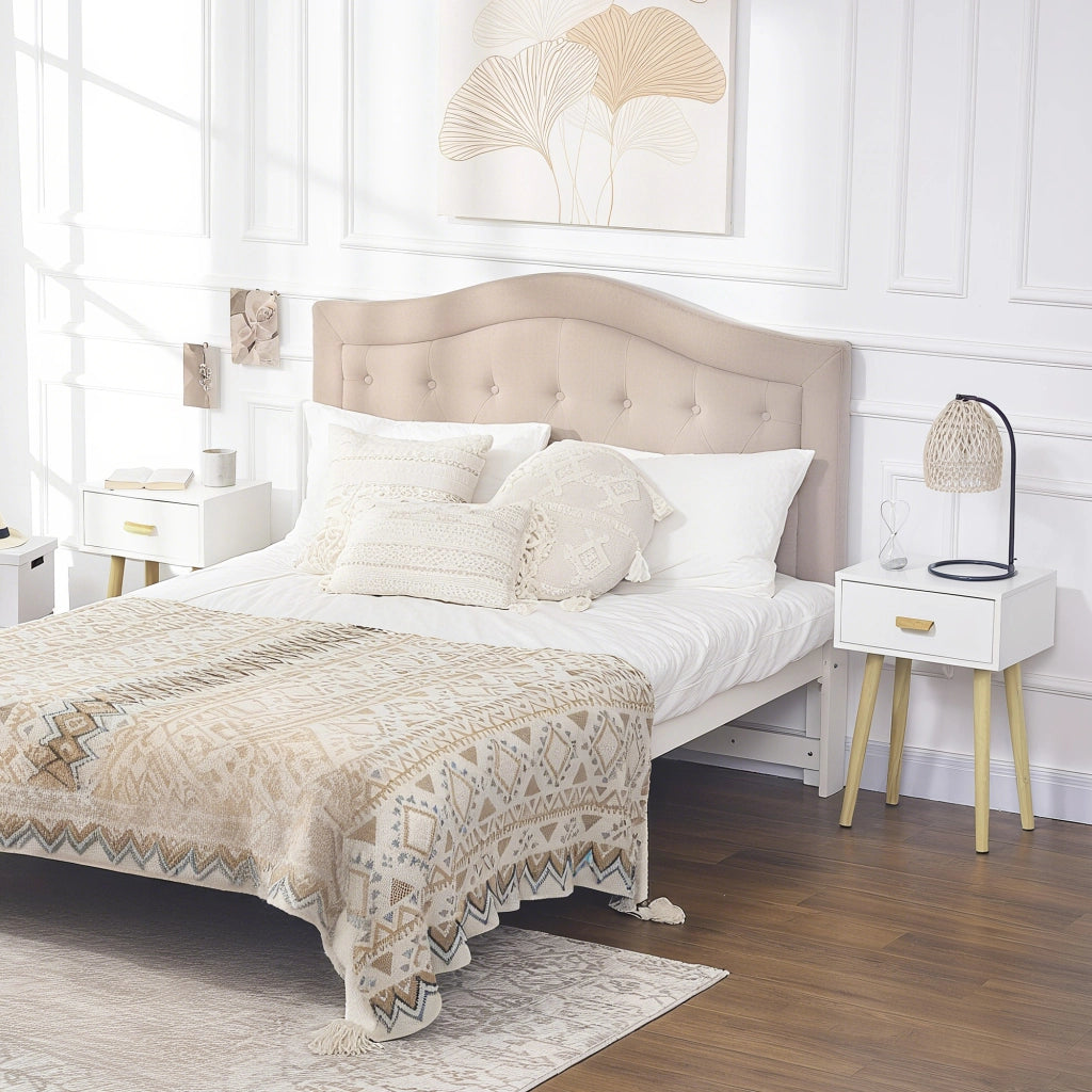 Comodino moderno con cassetto e gambe in legno massello ¨C zephmum ¨C 40.5x30.5x60 cm, bianco
