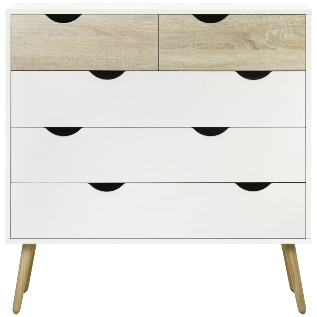 Cassettiera con 5 Cassetti ¨C Xylo ¨C Legno Bianco e Rovere 99x39x101 cm