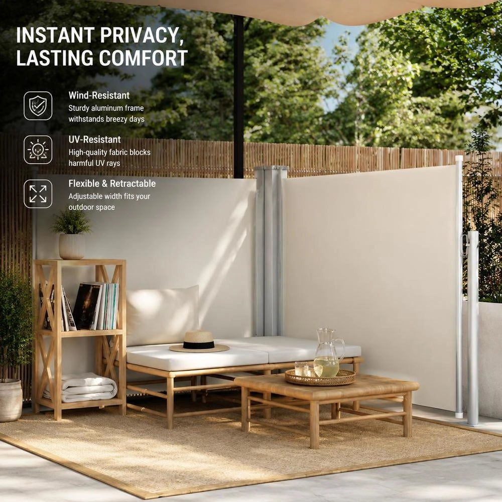 Extendable Side Awning, Cream White, 100 X 600 Cm