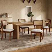 Set 4 sedie da pranzo - Xylo - legno e rattan lino/noce