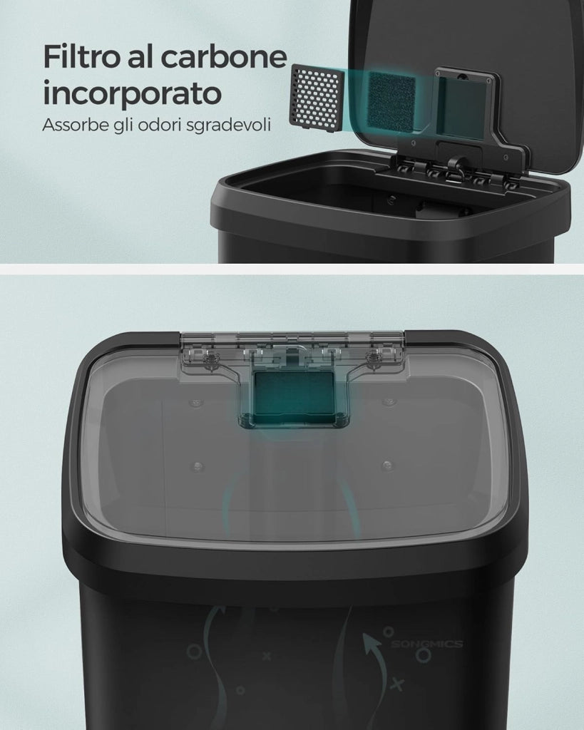 SONGMICS Cestino da Cucina, Pattumiera per Rifiuti da 50 L, Cestino a Pedale in Metallo con Coperchio, Alto e Grande, Nero LTB530B5002
