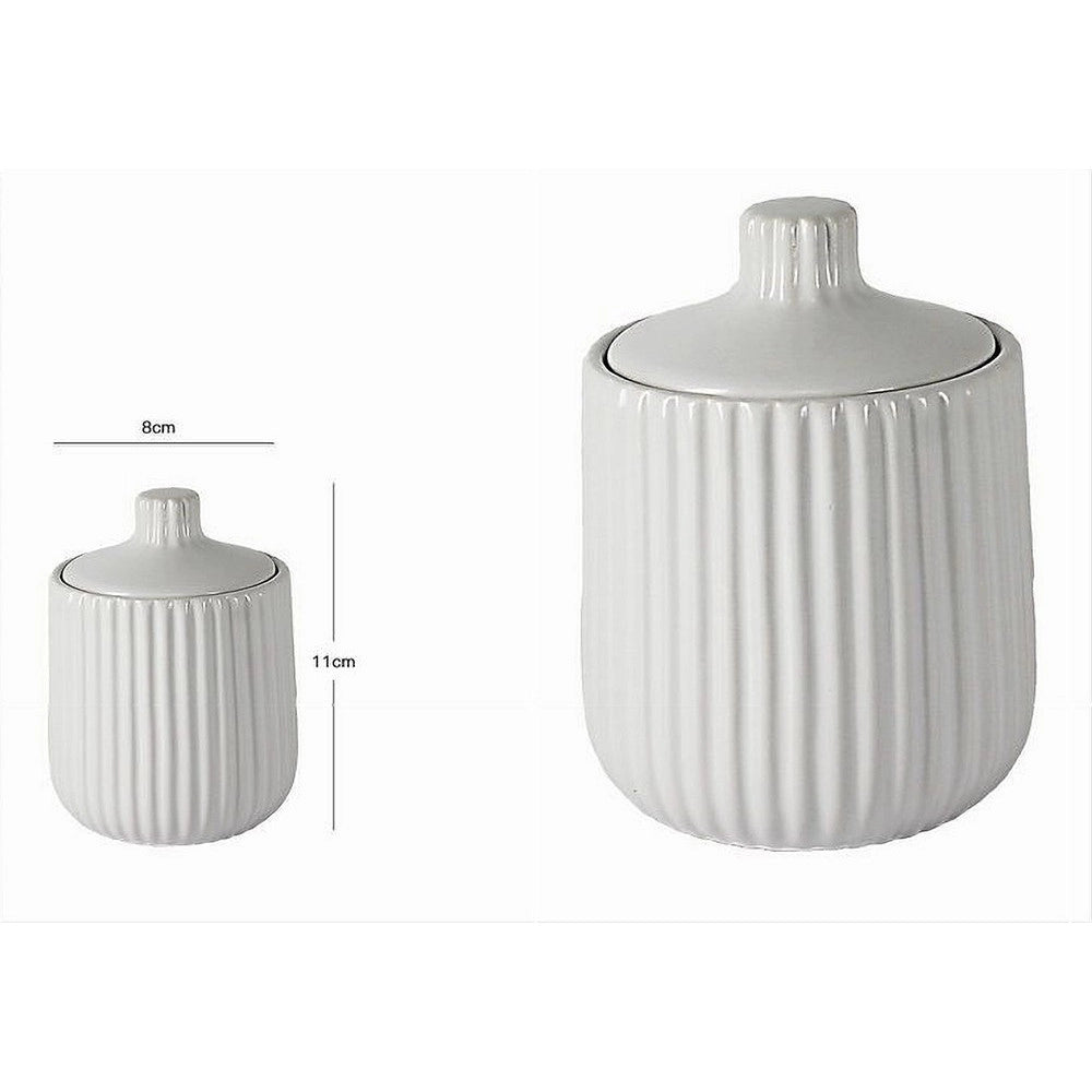 Trade Shop - Contenitore Porta Cotton Fioc Decoro Plissè Bianco Rotondo Organizer Bagno 10329 -