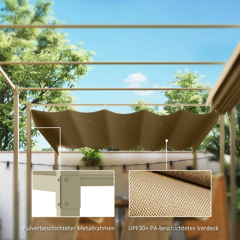 Pergolò da giardino 3x3 m con tetto retrattile gazebo baldacchino per ombra UPF30+ khaki