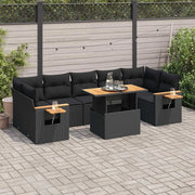 Set Divani da Giardino con Cuscini 8 pz Nero Polyrattan Acacia