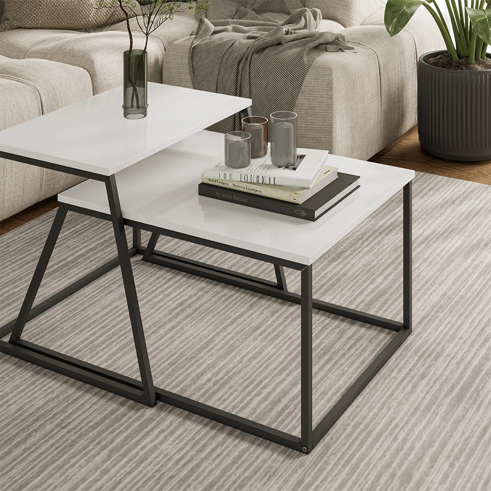 Vicco Tavolino da divano Bianco/nero 60 x 50 cm 2 parti