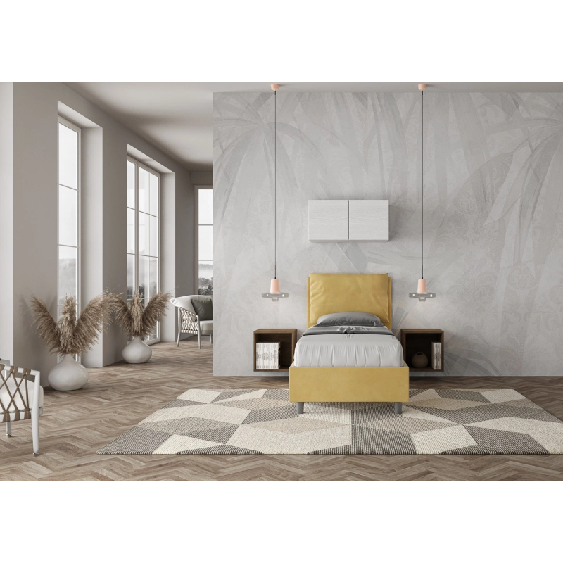 Letto imbottito Singolo 80x190 cm Antea - Contenitore,Microfibra,Ocra