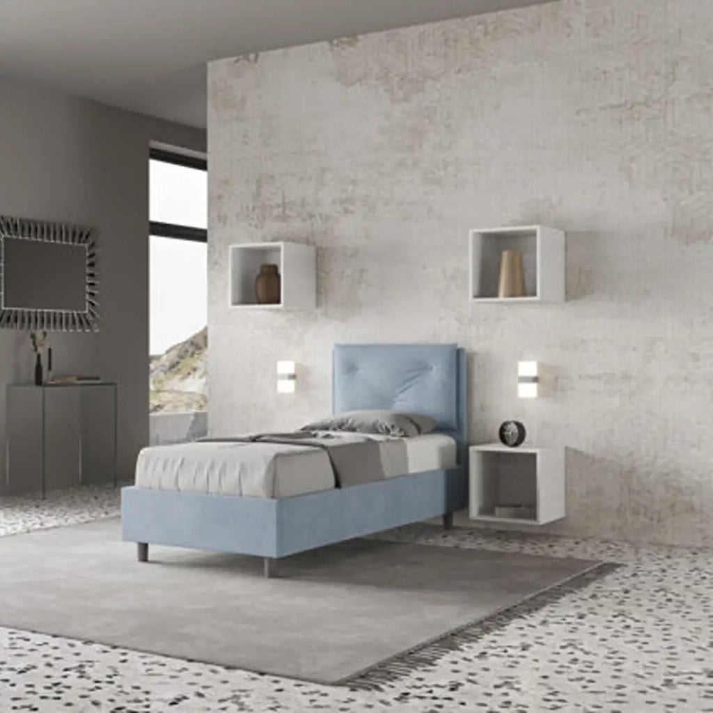 Letto singolo contenitore imbottito 80x210 microfibra azzurro Appia