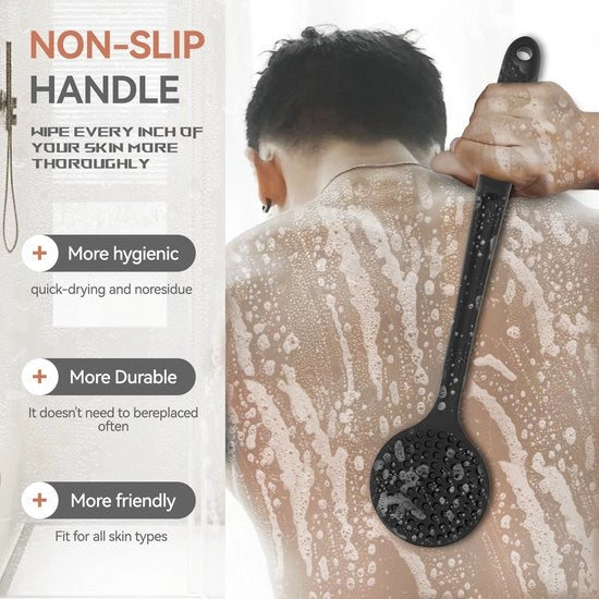 Set di spazzole per doccia in silicone a due pezzi con manico lungo, spazzole per corpo, spazzole per doccia con massaie, spazzole per la schiena e spazzole per la schiena con spugna espansa