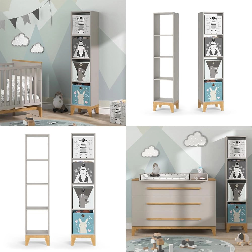 Scaffale per bambini Malia, Cashmere/Artigianale, 35.2 x 159.5 cm, con 4 scomparti aperti per conservazione e organizzazione