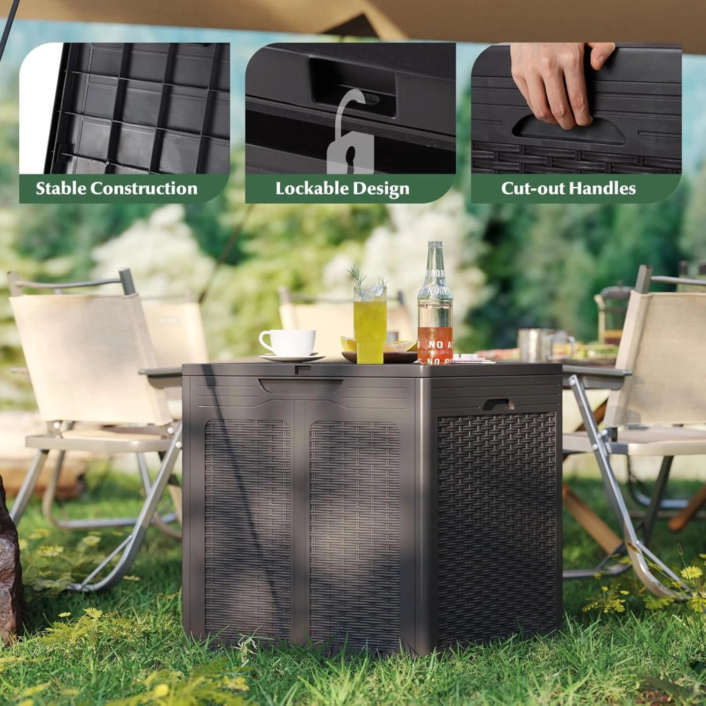 Baule da Giardino 145 L, Baule da Esterno con Coperchio con Coperchio Bloccabile, Contenitore per Cuscini in Plastica, Multibox Impermeabile Esterni, 56X56X61 cm
