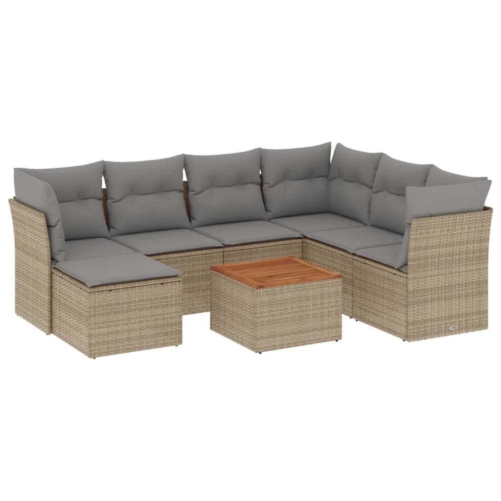 Set Divano da Giardino 8 pz con Cuscini Beige in Polyrattan