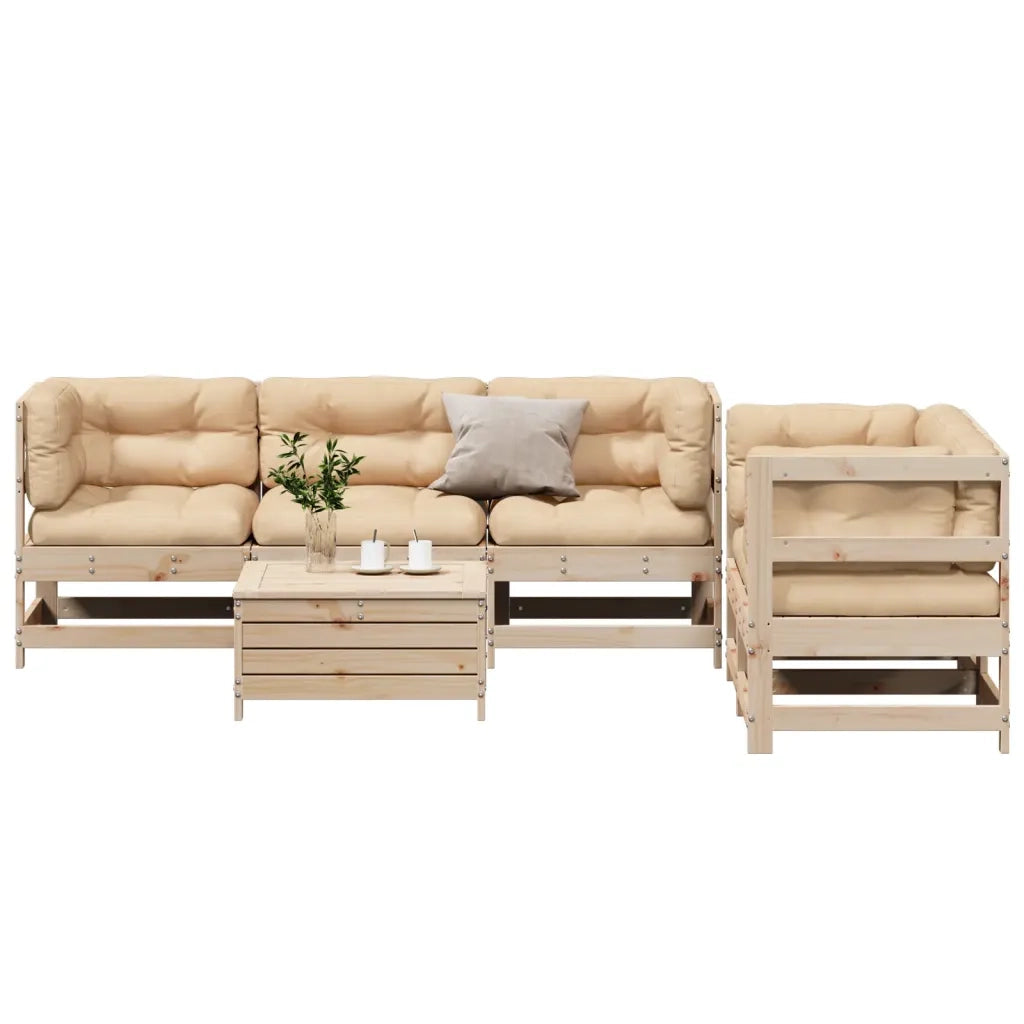 Set Divani Giardino 6 pz con Cuscini in Legno Massello di Pino 3250808