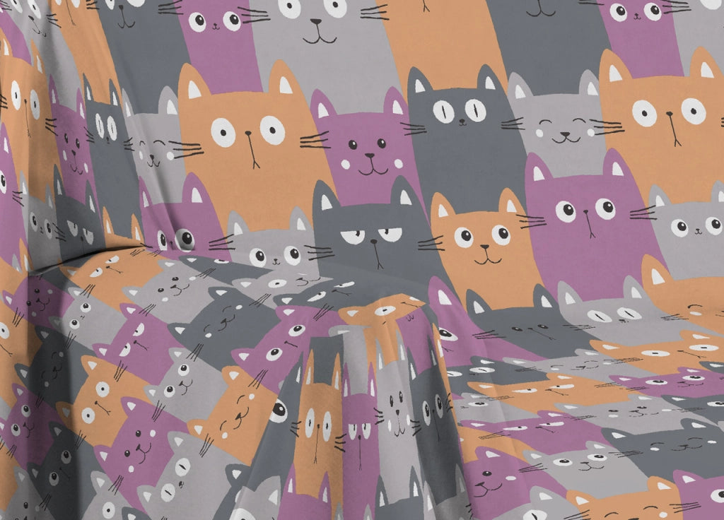 Telo Arredo Multiuso Linea Pensieri Delicati In Cotone Disegno Happy Cat - Singolo - Arancio