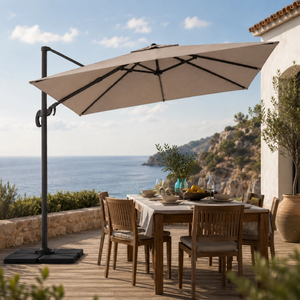 Ombrellone Con Braccio Retrattile Per Esterni Piscina Gazebo Terrazze Bar Hotel In Acciaio Inossidabile Braccio Rotabile 360° Telo 180 G M2 Impermeabile Resistente Ai Raggi UV 3x4 M Tortora