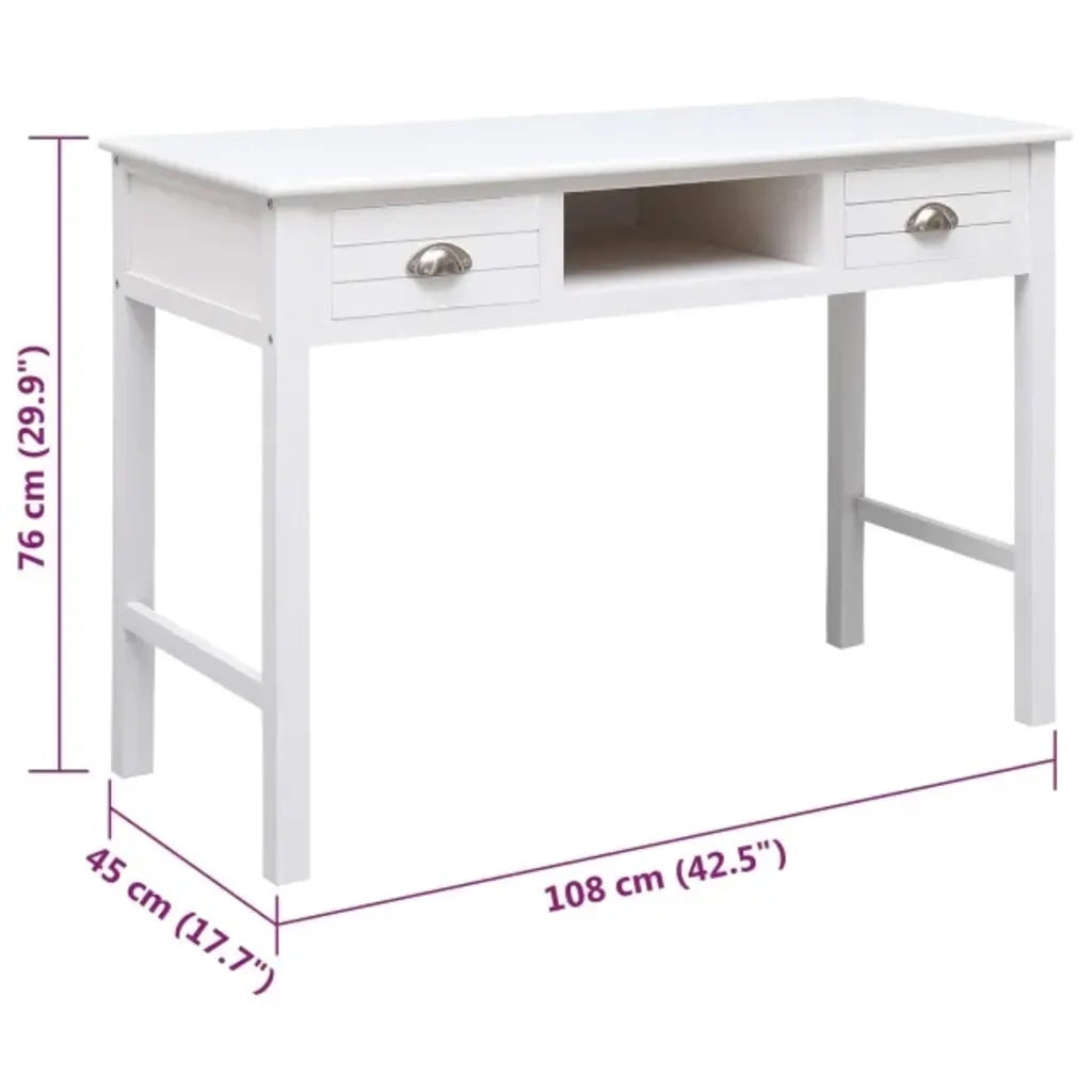 Scrivania | Tavolo da Ufficio Bianca 108x45x76 cm in Legno Massello di Paulownia