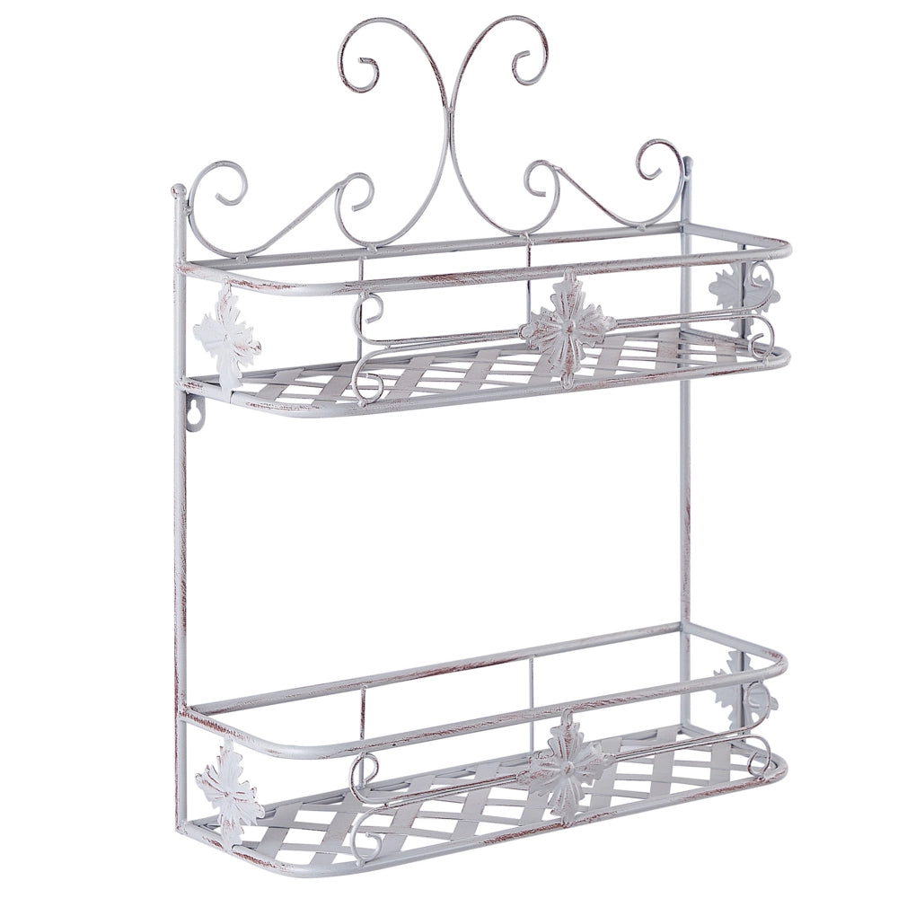 Mensola da parete per bagno in metallo bianco 52 x 42 cm Ripiano singolo sospeso in stile vintage effetto anticato
