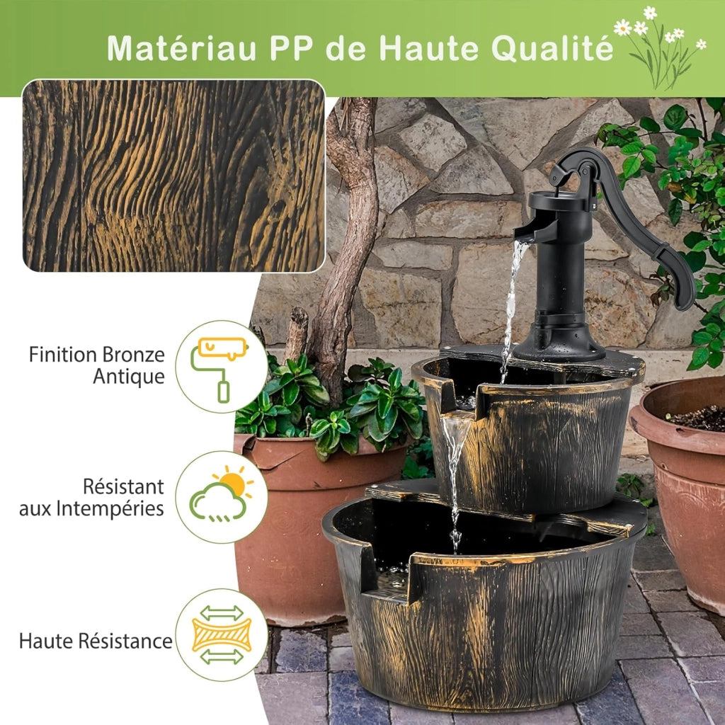 Fontana Giardino a 2 Livelli, Fontana Acqua con Pompa Acqua Elettrica e Flusso Acqua Regolabile, Materiale PP Impermeabile, Decorazione Giardino per Esterni, Balcone, Terrazza